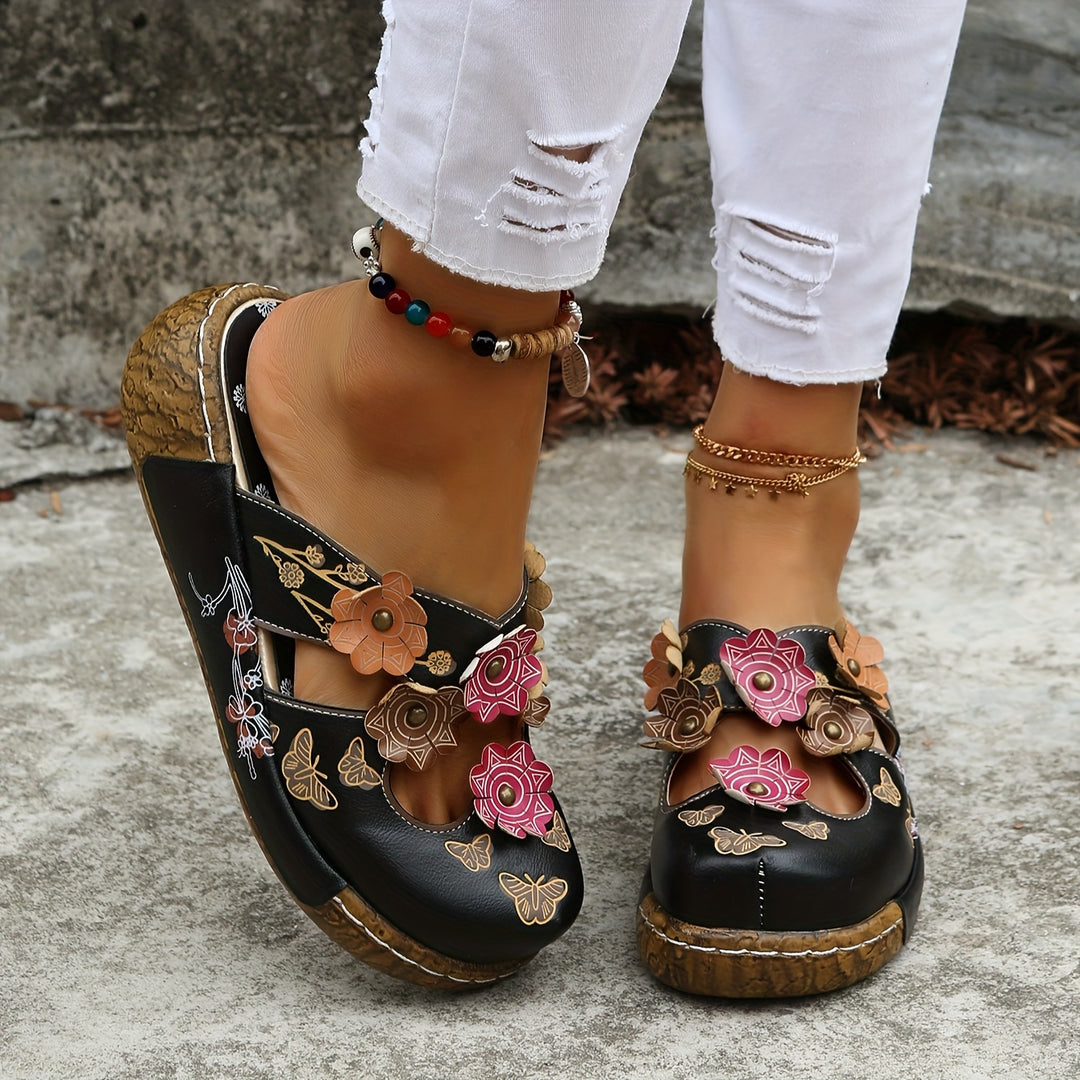 Sorina | Floral Cutout Print Clogs
