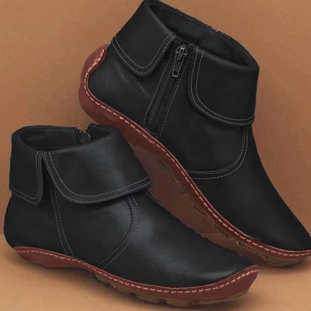 Camilla | Vintage-Style Contrast Stitching Ankle Boots