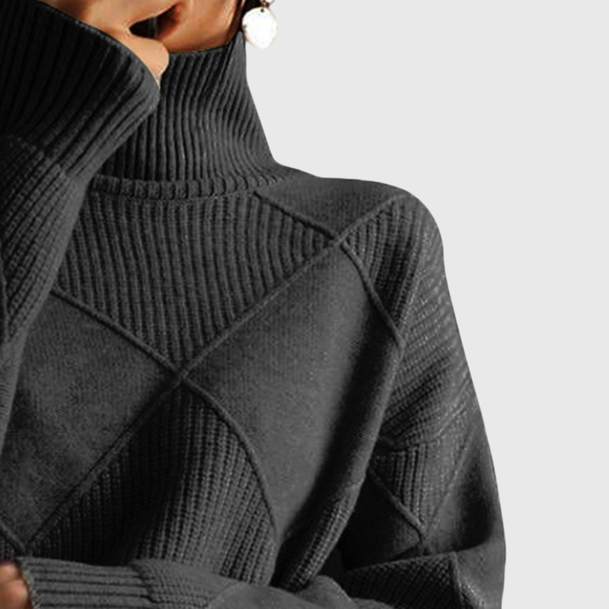 Wrenna | Roll Neck Diagonal Seam Detail Turtleneck Sweater