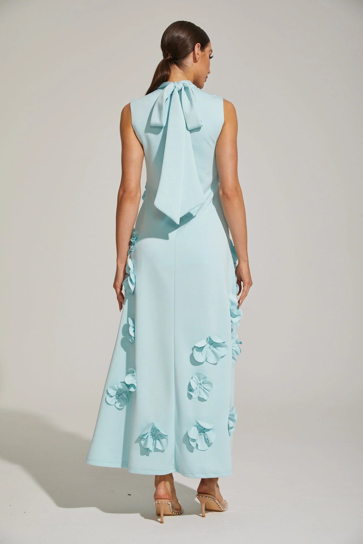 Women's High-Neck Embroidered Floral Maxi Dress | Sleeveless, Full-Length Silhouette, Elegant Fit | Multiple Colors