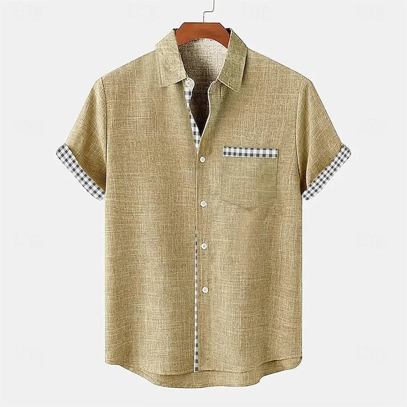 Men's Gingham Shirt – Short Sleeve Contrast Cuff Detail