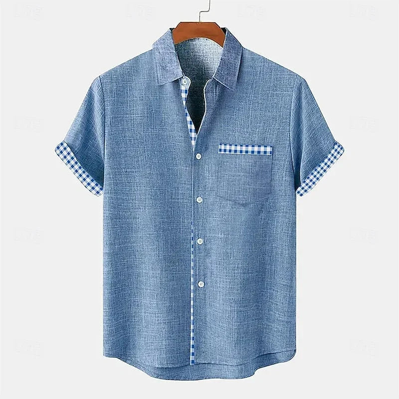 Men's Gingham Shirt – Short Sleeve Contrast Cuff Detail