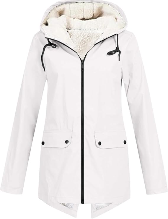 Women's Waterproof Rain Jacket with Fleece-Lined Hood