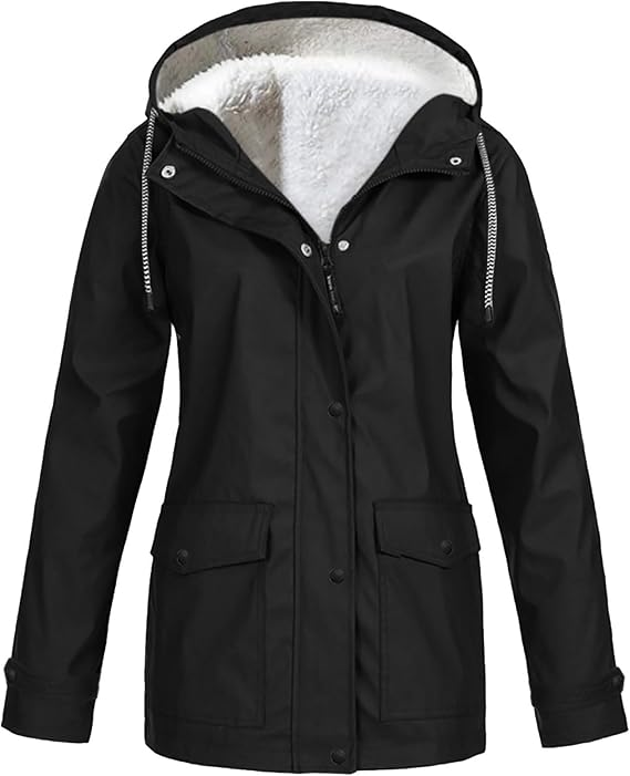 Women's Waterproof Rain Jacket with Fleece-Lined Hood