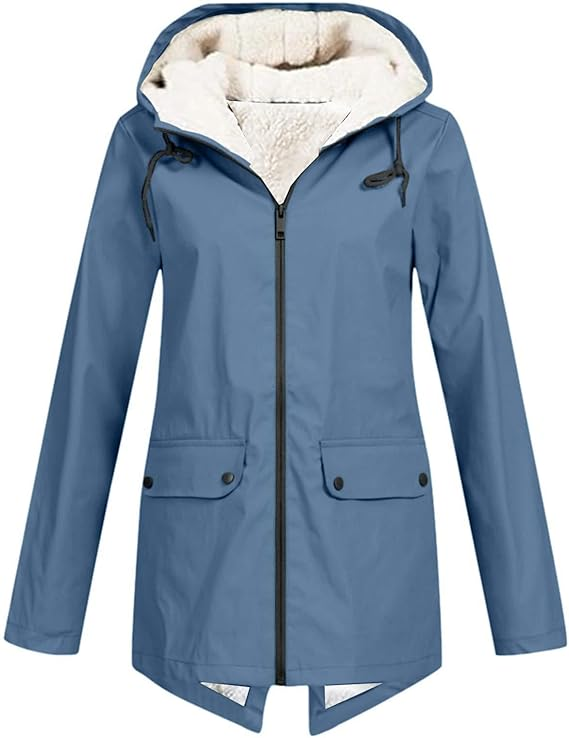 Women's Waterproof Rain Jacket with Fleece-Lined Hood