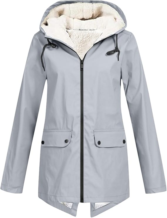 Women's Waterproof Rain Jacket with Fleece-Lined Hood