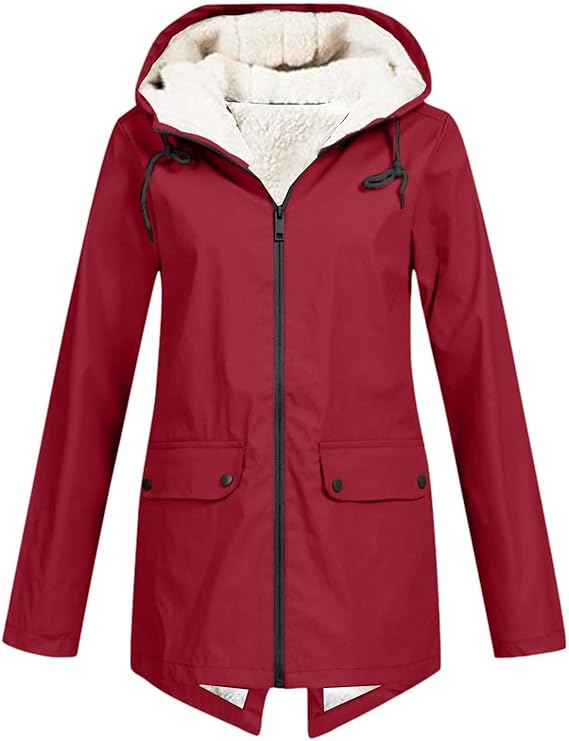 Women's Waterproof Rain Jacket with Fleece-Lined Hood