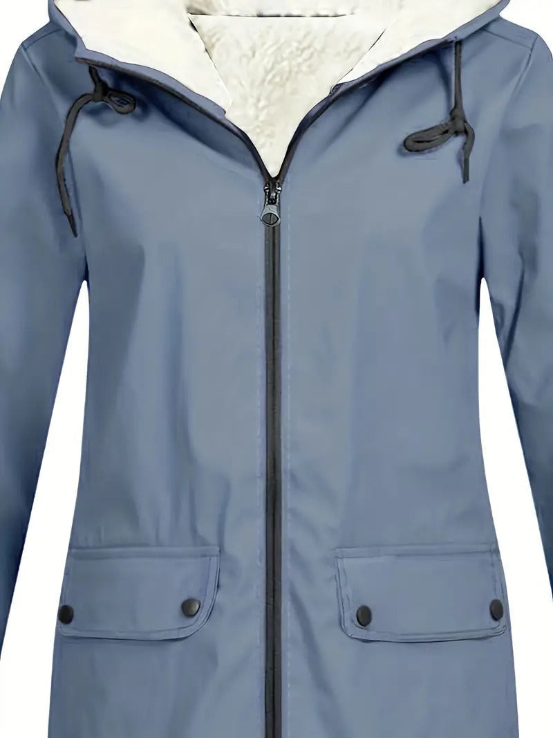 Women's Waterproof Rain Jacket with Fleece-Lined Hood