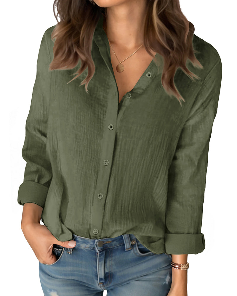 Women’s Floral Cotton Shirt with Long Sleeves – Relaxed Button-Front Fit and Curved Hem for Everyday Styling