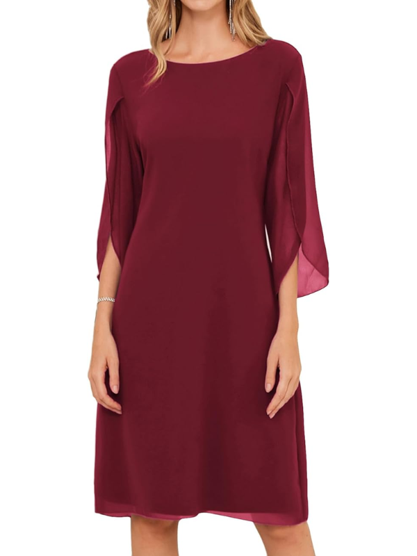 Women's Midi Dress | Layered Sleeve A-Line Dress