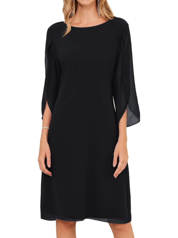 Women's Midi Dress | Layered Sleeve A-Line Dress