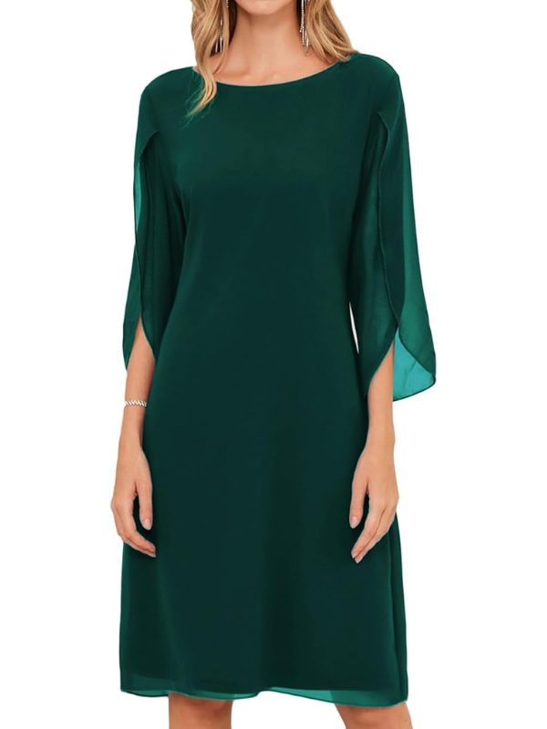 Women's Midi Dress | Layered Sleeve A-Line Dress