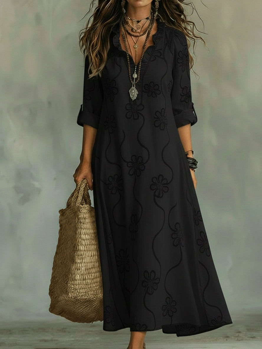 Women’s Ruffle V-Neck Maxi Dress