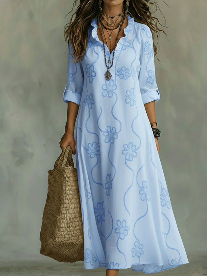 Women’s Ruffle V-Neck Maxi Dress