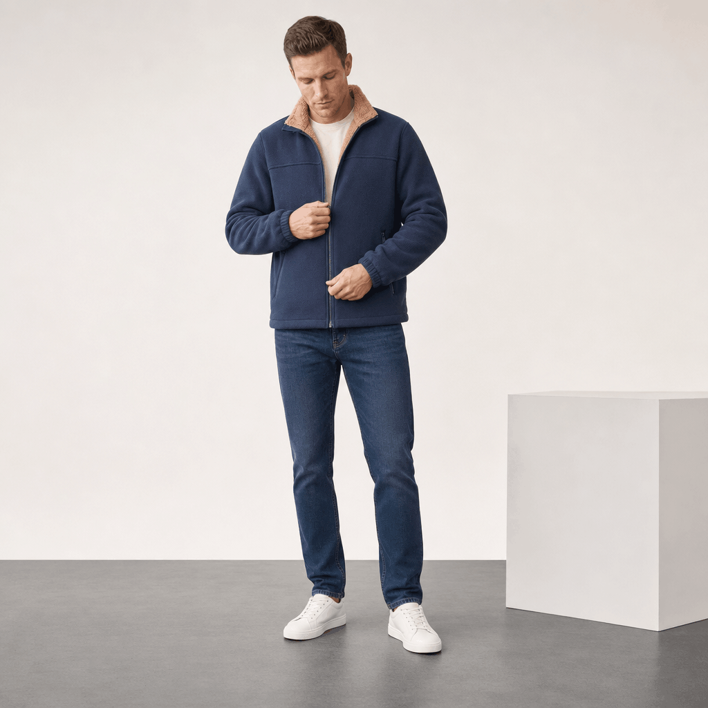 Adrian Sherpa Lined Fleece Jacket – Full Zip Stand Collar Multi Pocket Relaxed Outdoor Midlayer