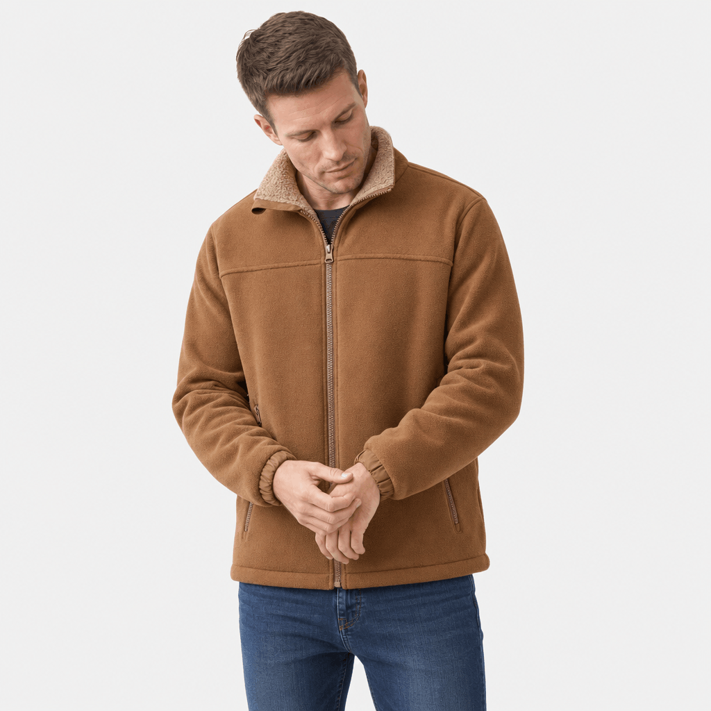 Adrian Sherpa Lined Fleece Jacket – Full Zip Stand Collar Multi Pocket Relaxed Outdoor Midlayer