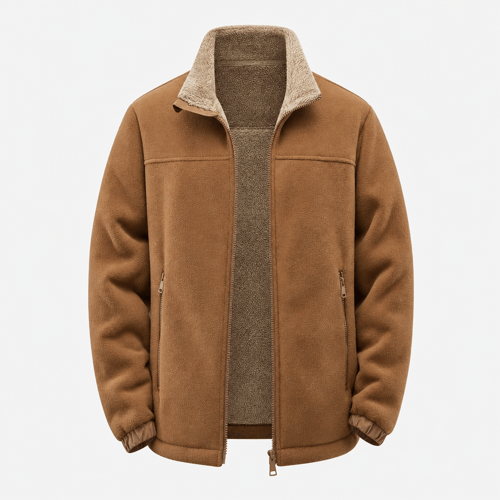 Adrian Sherpa Lined Fleece Jacket – Full Zip Stand Collar Multi Pocket Relaxed Outdoor Midlayer