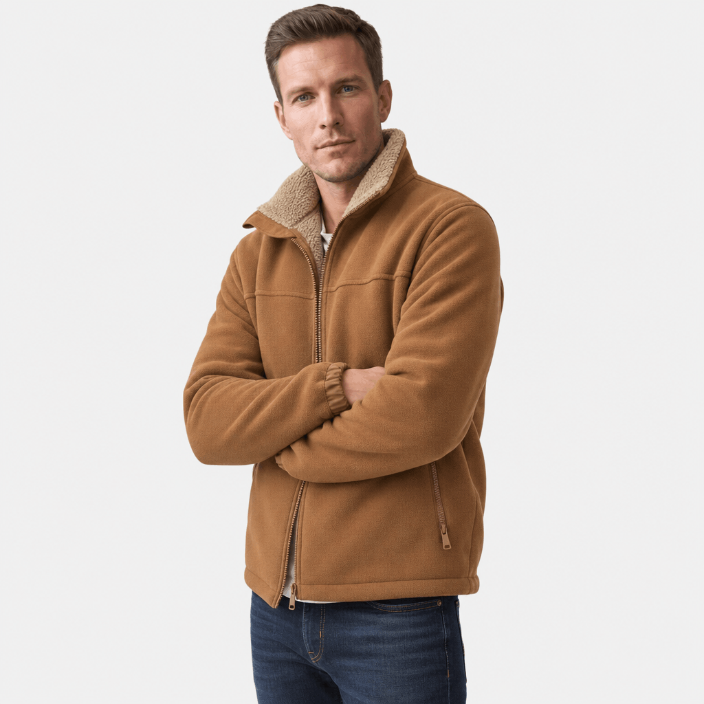 Adrian Sherpa Lined Fleece Jacket – Full Zip Stand Collar Multi Pocket Relaxed Outdoor Midlayer