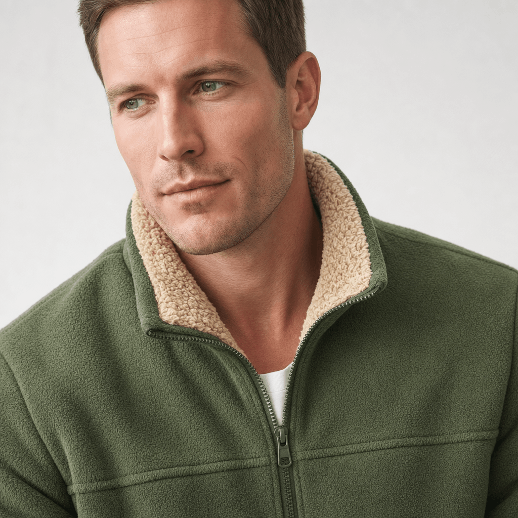 Adrian Sherpa Lined Fleece Jacket – Full Zip Stand Collar Multi Pocket Relaxed Outdoor Midlayer