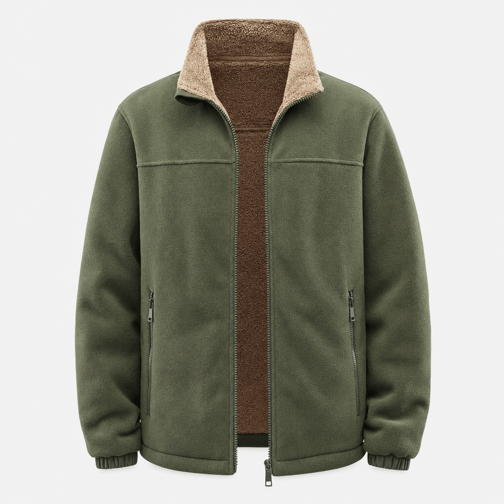 Adrian Sherpa Lined Fleece Jacket – Full Zip Stand Collar Multi Pocket Relaxed Outdoor Midlayer