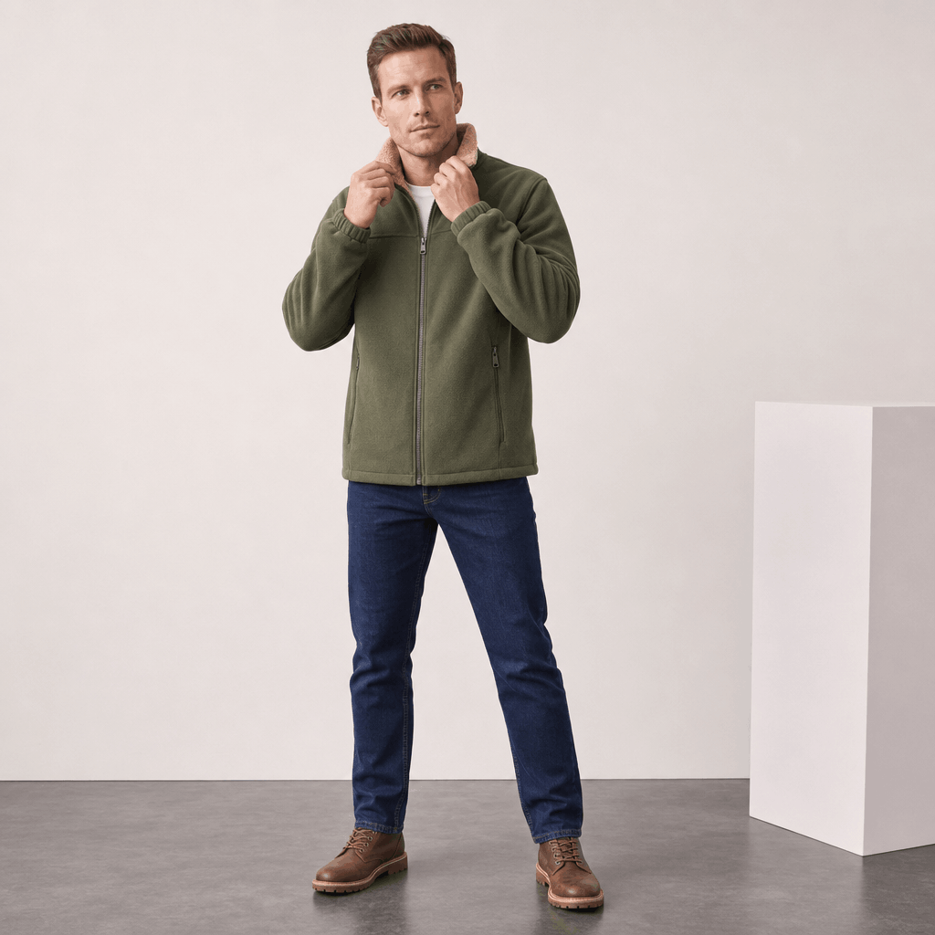 Adrian Sherpa Lined Fleece Jacket – Full Zip Stand Collar Multi Pocket Relaxed Outdoor Midlayer