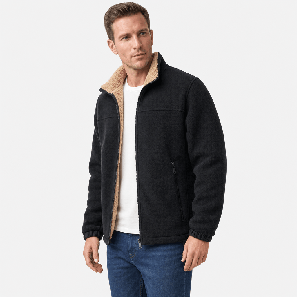 Adrian Sherpa Lined Fleece Jacket – Full Zip Stand Collar Multi Pocket Relaxed Outdoor Midlayer
