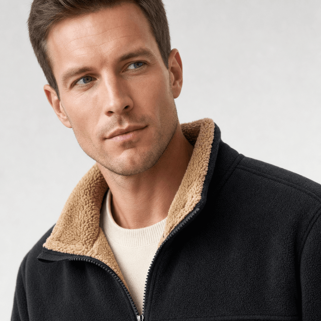 Adrian Sherpa Lined Fleece Jacket – Full Zip Stand Collar Multi Pocket Relaxed Outdoor Midlayer