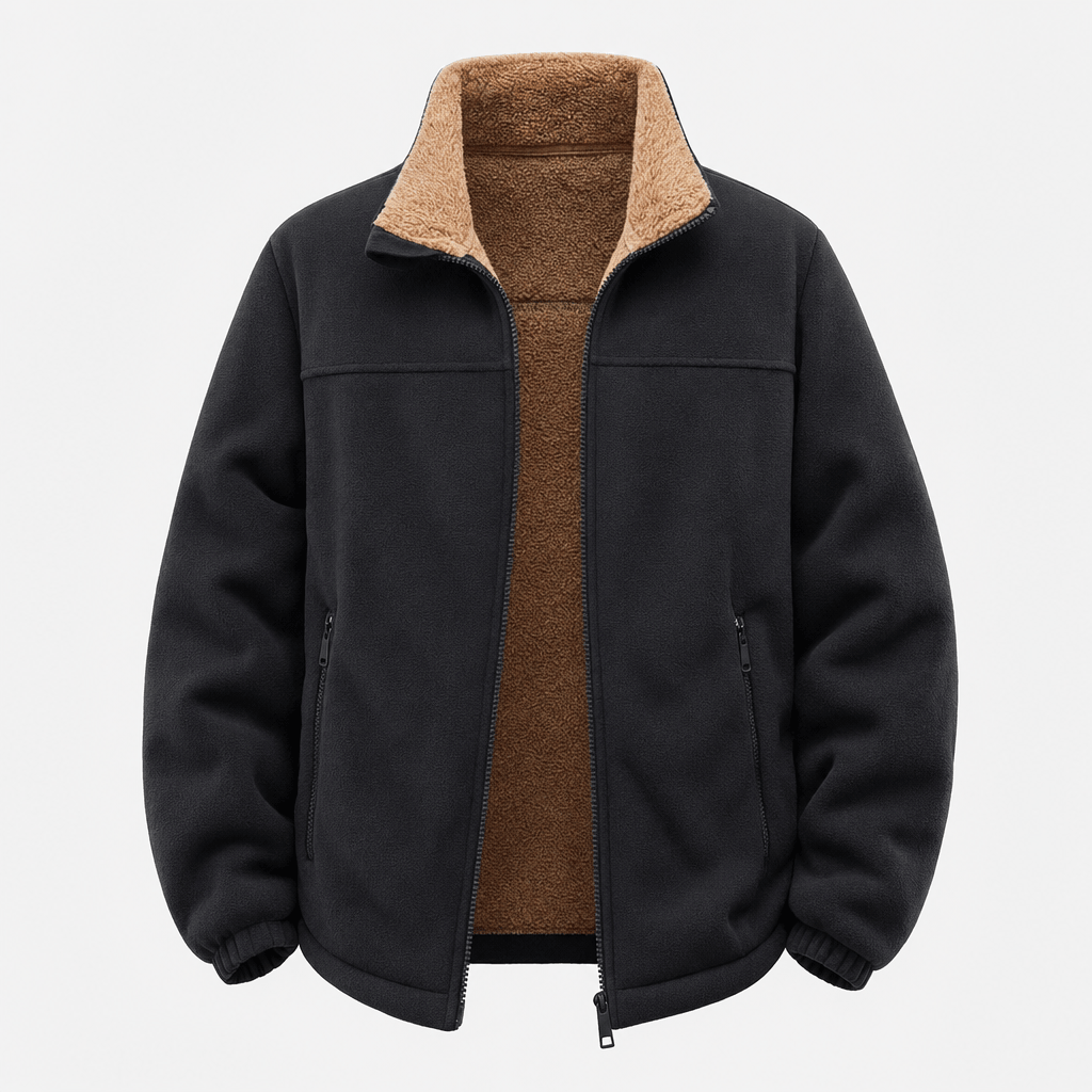 Adrian Sherpa Lined Fleece Jacket – Full Zip Stand Collar Multi Pocket Relaxed Outdoor Midlayer
