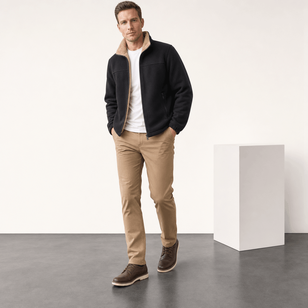 Adrian Sherpa Lined Fleece Jacket – Full Zip Stand Collar Multi Pocket Relaxed Outdoor Midlayer