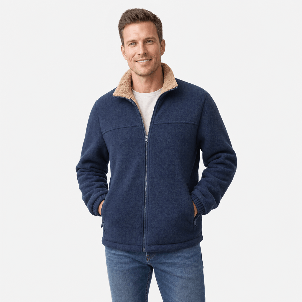 Adrian Sherpa Lined Fleece Jacket – Full Zip Stand Collar Multi Pocket Relaxed Outdoor Midlayer