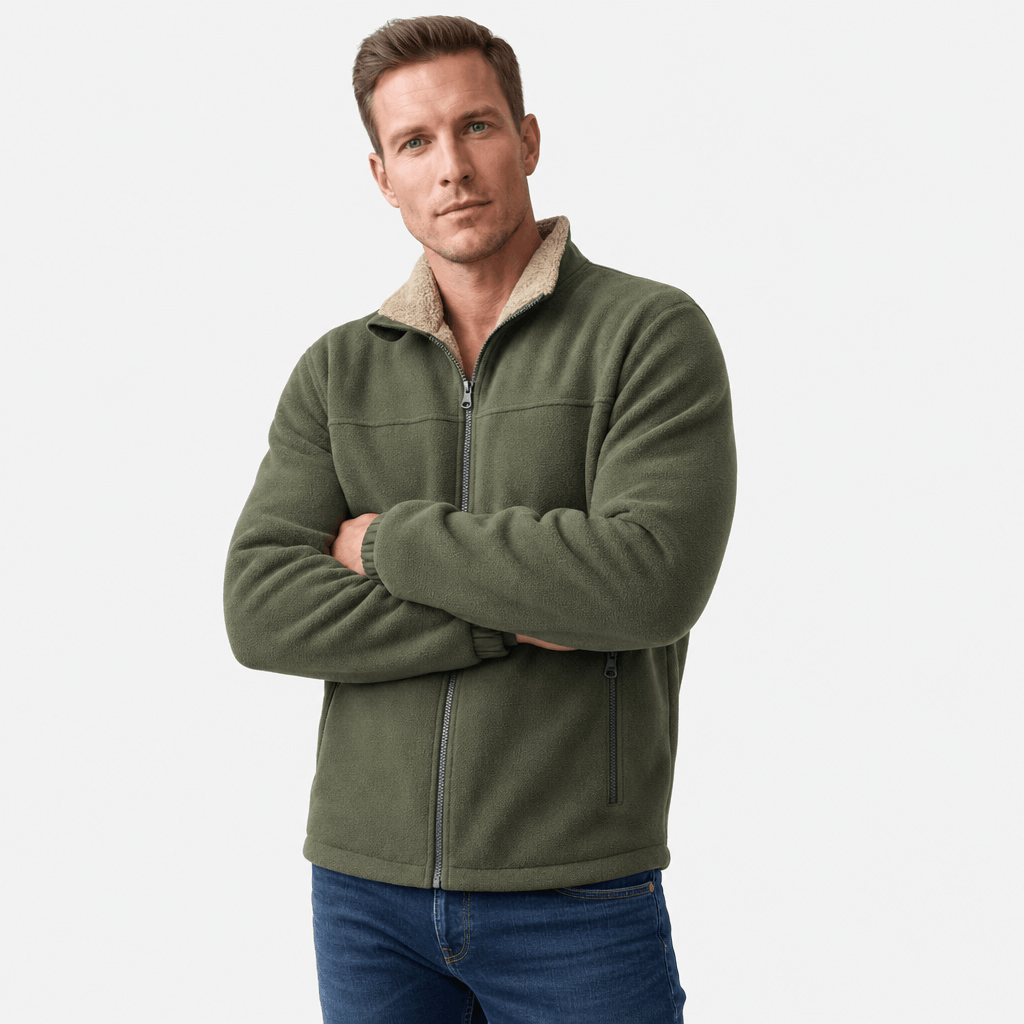 Adrian Sherpa Lined Fleece Jacket – Full Zip Stand Collar Multi Pocket Relaxed Outdoor Midlayer