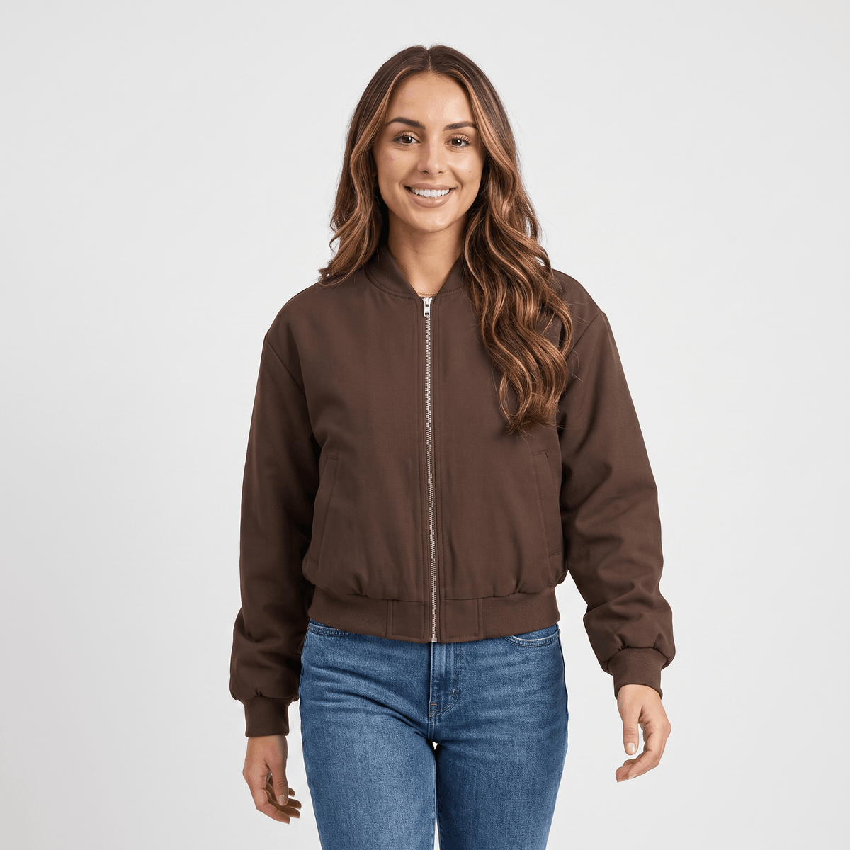 Amarah Oversized Bomber Jacket – Cropped Drop Shoulder Matte Woven Rib Collar Outerwear