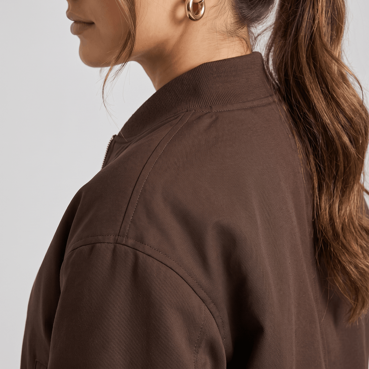 Amarah Oversized Bomber Jacket – Cropped Drop Shoulder Matte Woven Rib Collar Outerwear