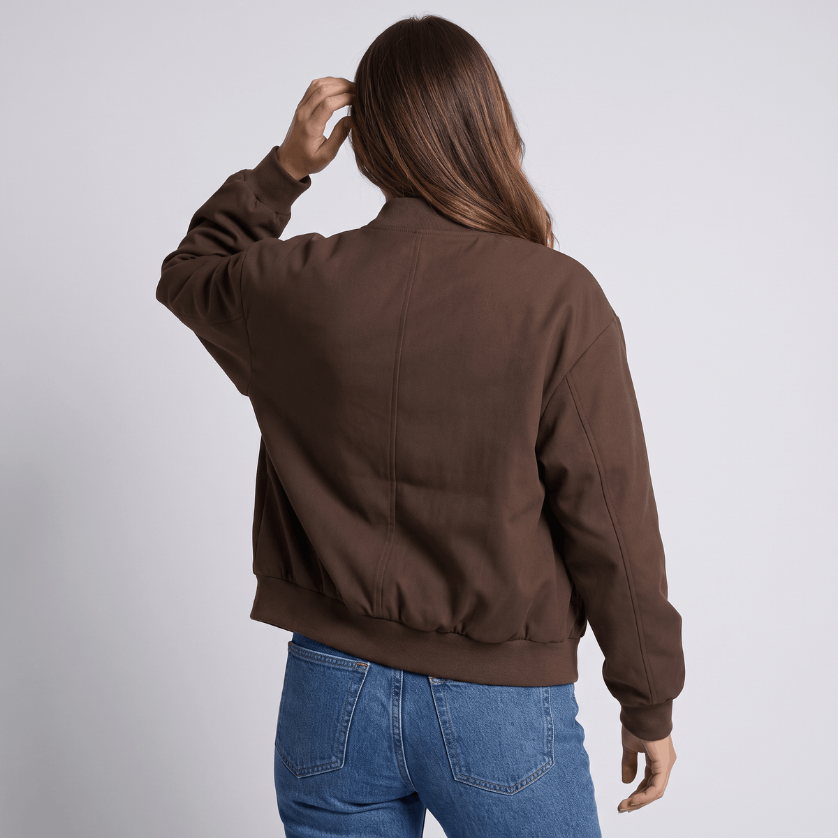 Amarah Oversized Bomber Jacket – Cropped Drop Shoulder Matte Woven Rib Collar Outerwear