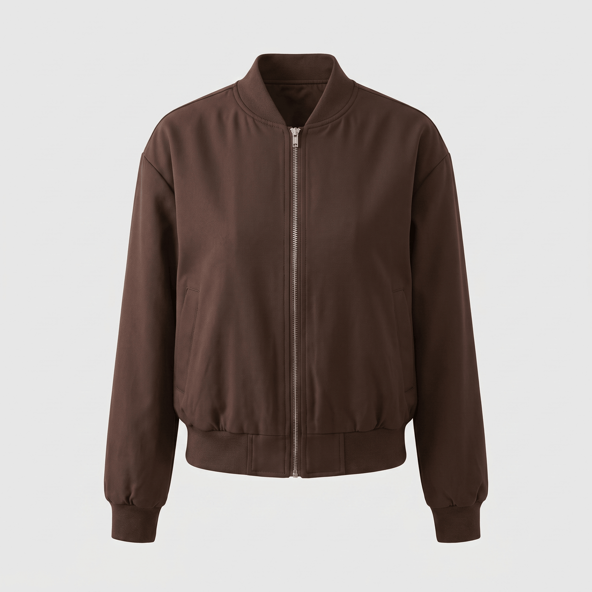 Amarah Oversized Bomber Jacket – Cropped Drop Shoulder Matte Woven Rib Collar Outerwear