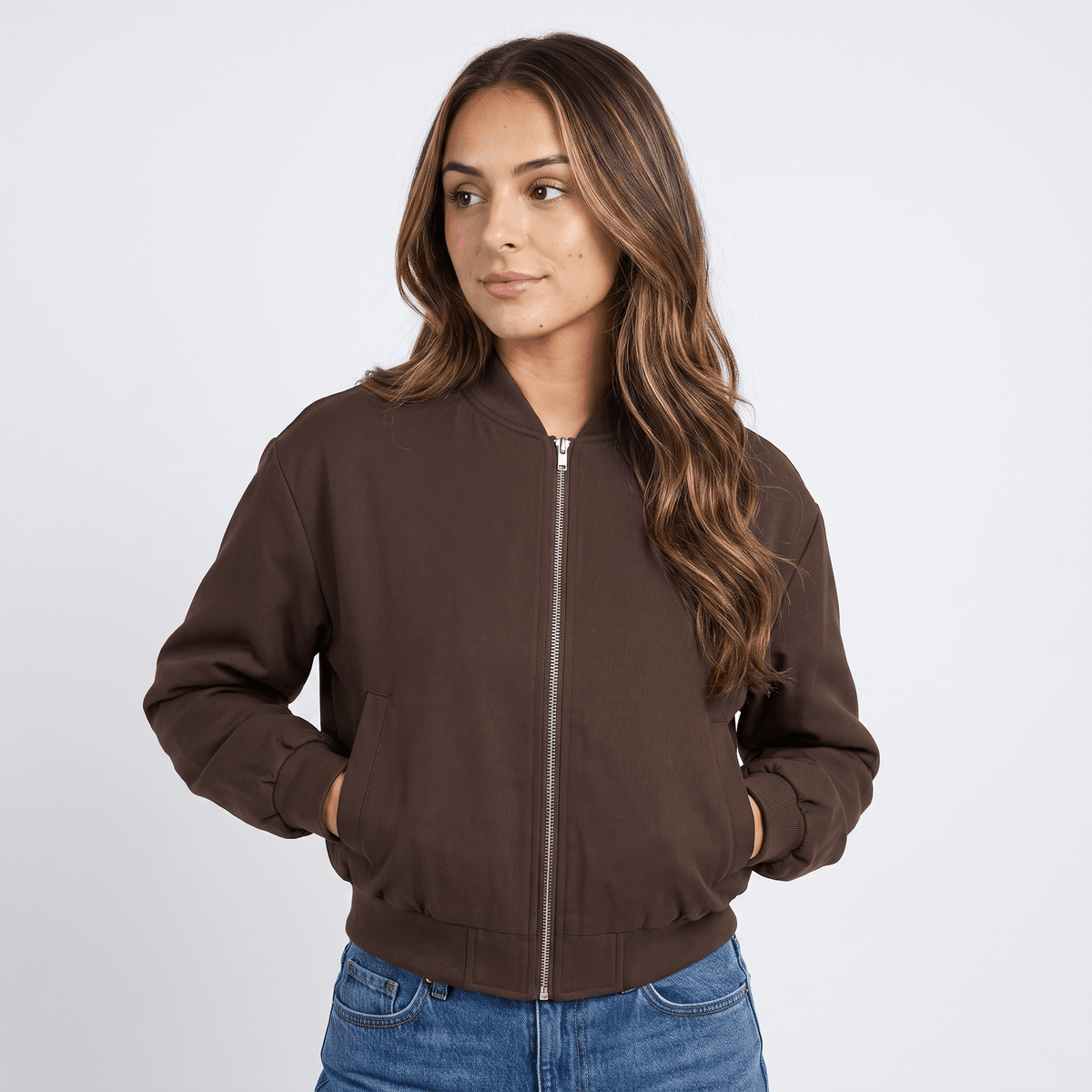 Amarah Oversized Bomber Jacket – Cropped Drop Shoulder Matte Woven Rib Collar Outerwear