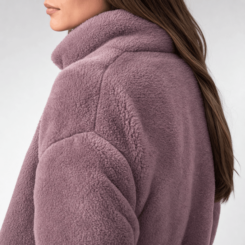 Amarah Plush Fleece Jacket – Teddy Zip-Up Stand Collar Drawstring Side Pocket Winter Outerwear
