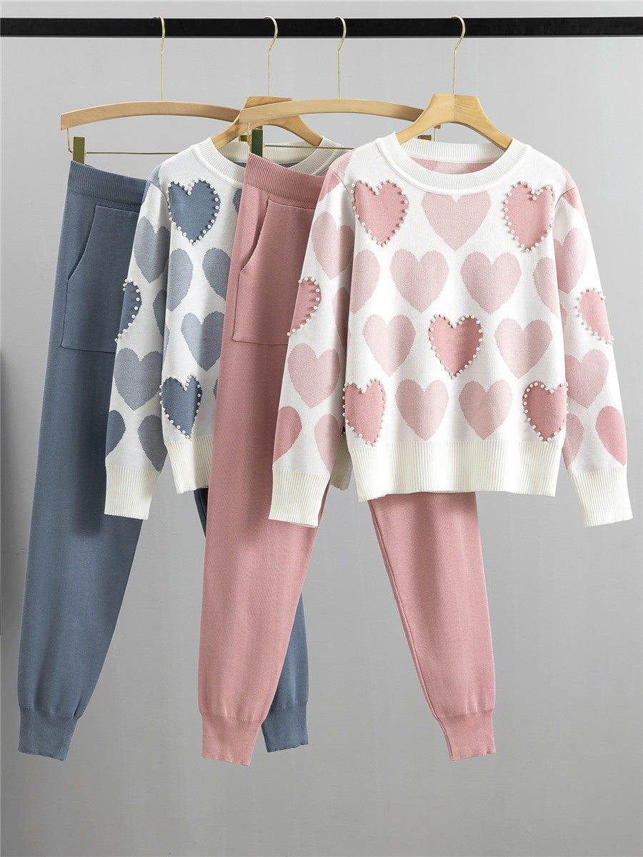Andrea - Women’s Heart Print Sweater and Jogger Set