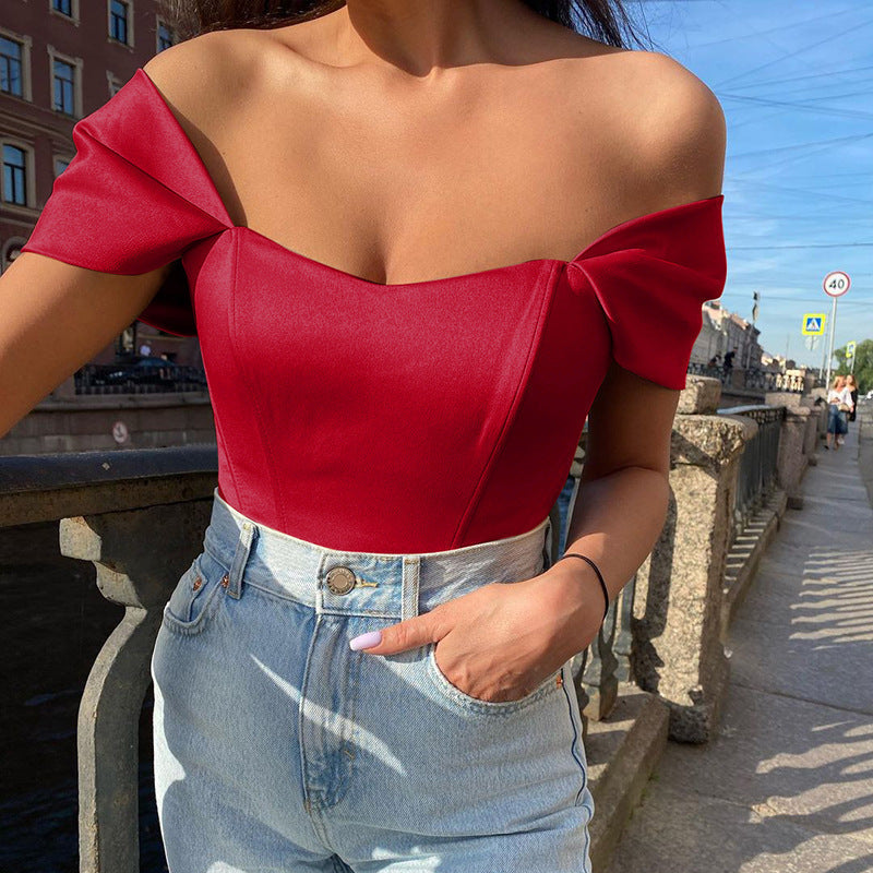 Women's Elegant Off-Shoulder Corset-Style Top – Sculpted Sweetheart Neckline with Draped Sleeves for Evening and Party Wear