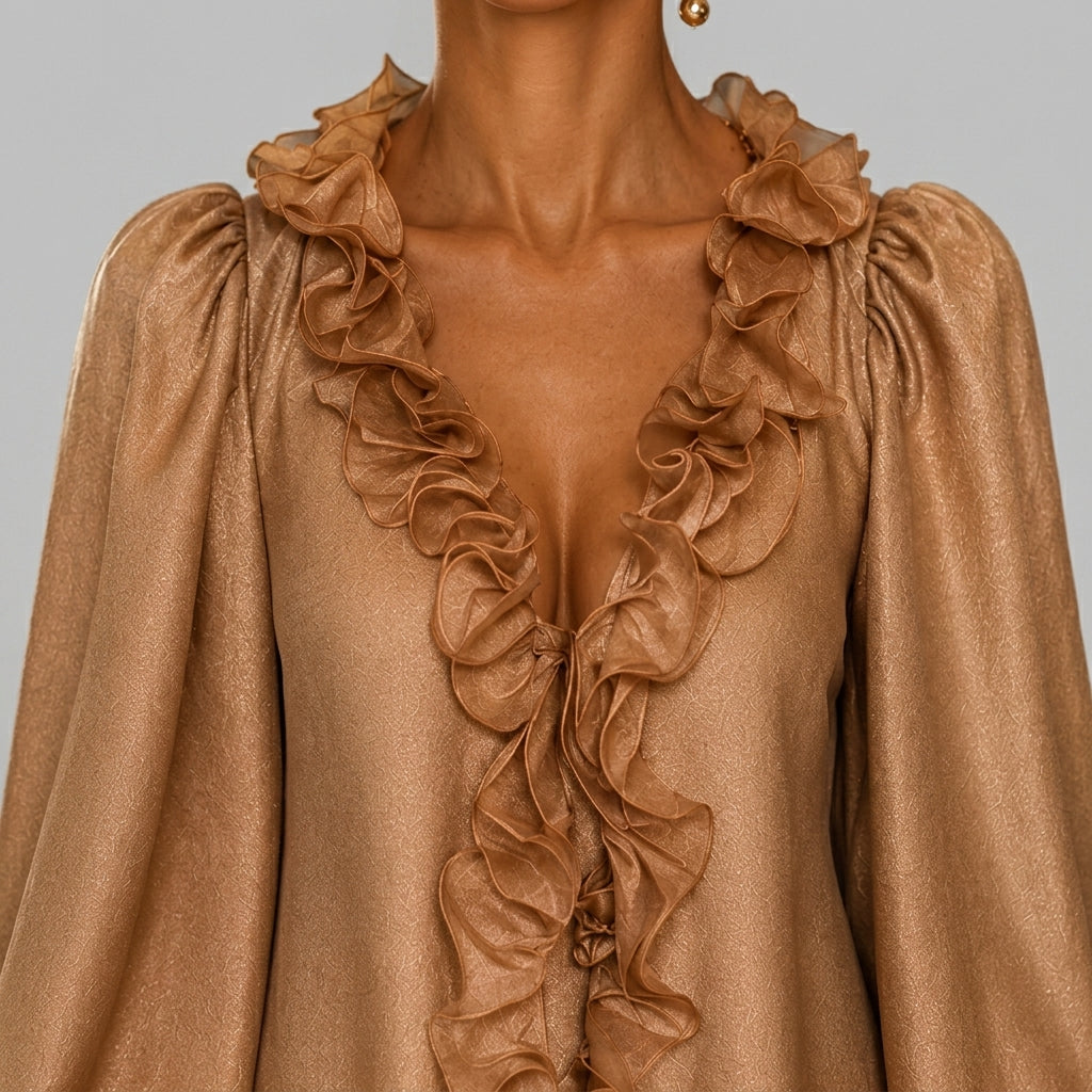 Ariana - Women's Ruffle-Front Cocktail Dress with Puff Sleeves