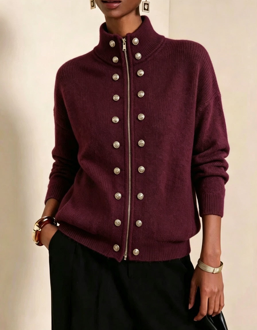 Ariella - Women's Knit Stand Collar Button-Front Cardigan