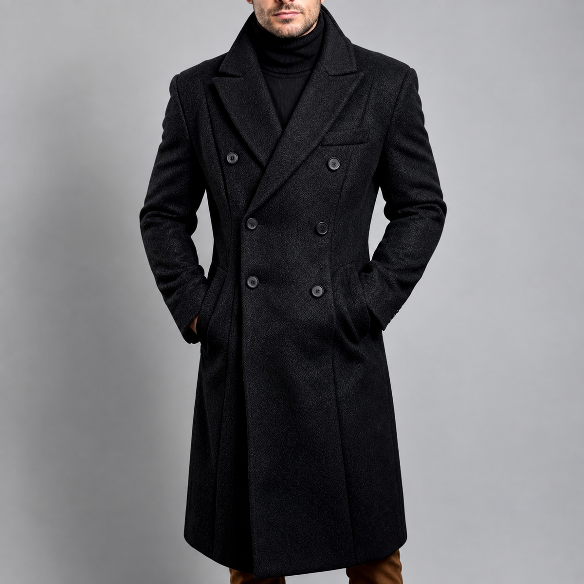 Arlo - Men's Longline Notched Lapel Wool Coat