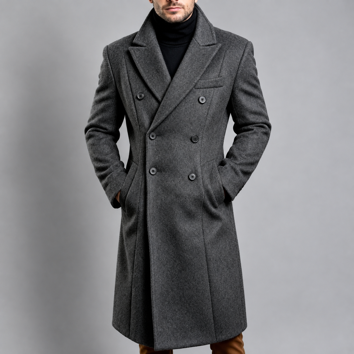 Arlo - Men's Longline Notched Lapel Wool Coat