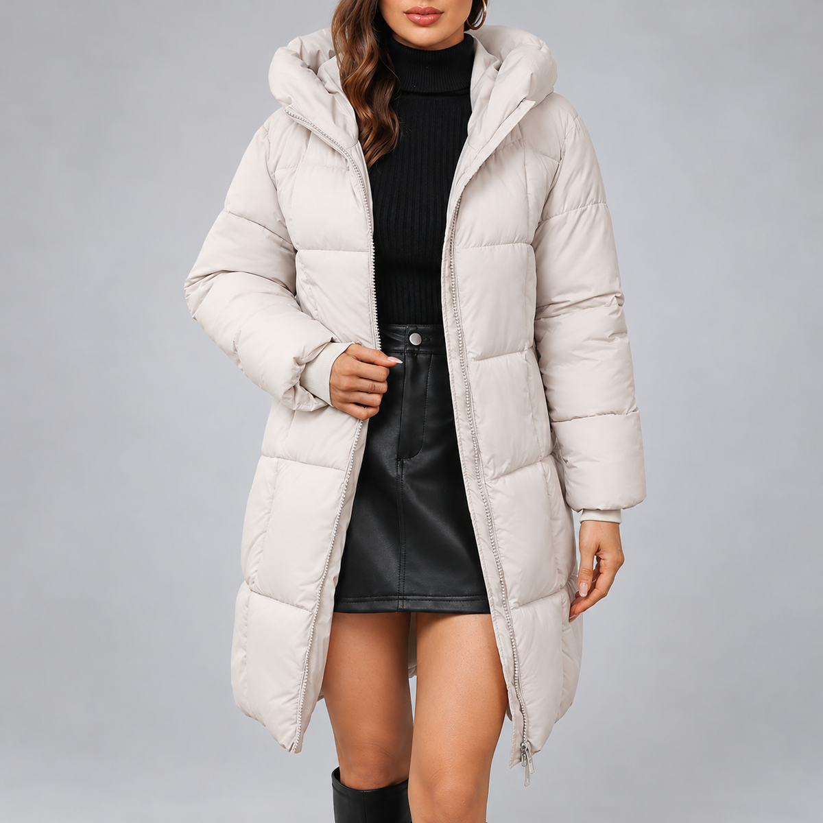 Ashanty - Women's Quilted Longline Hooded Coat