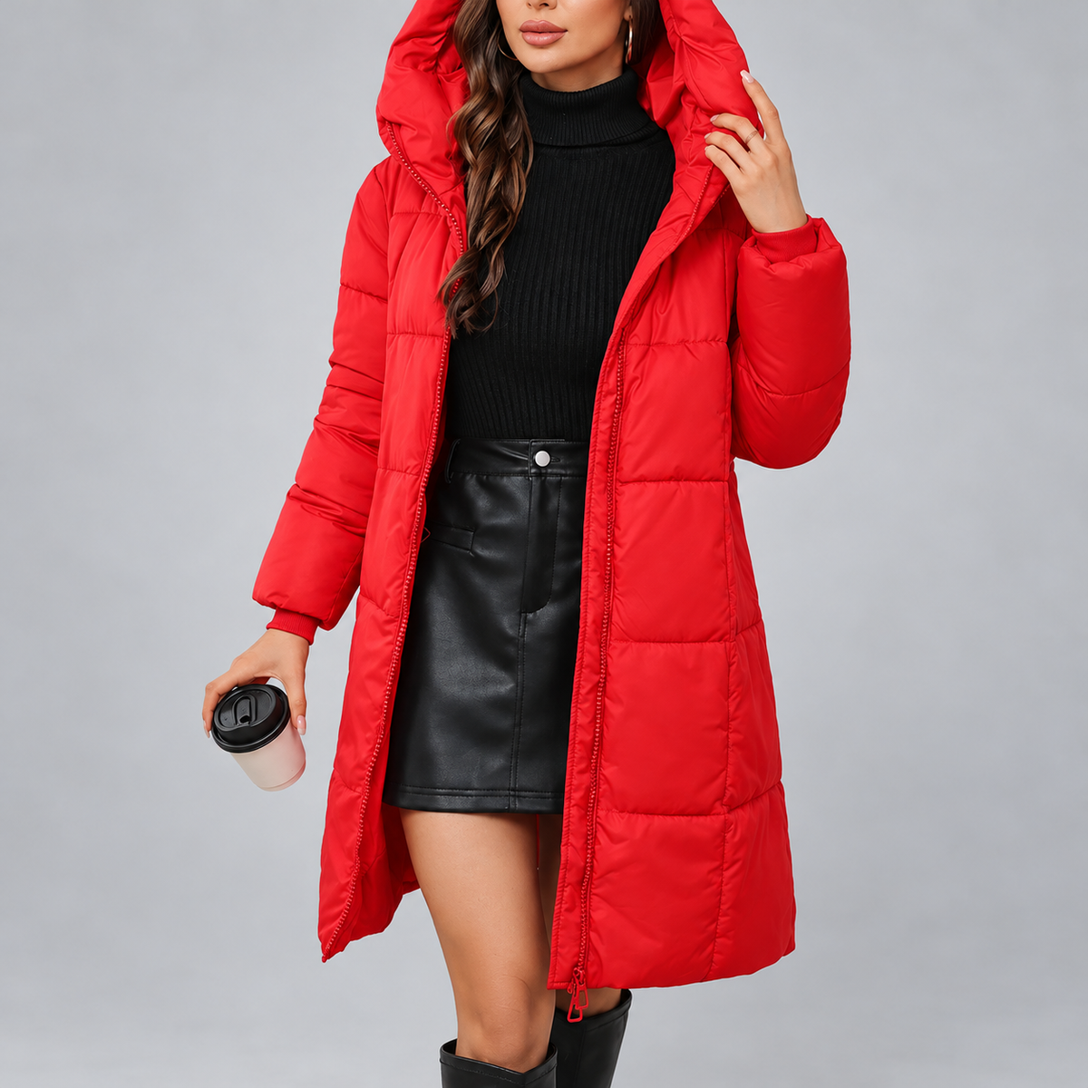 Ashanty - Women's Quilted Longline Hooded Coat