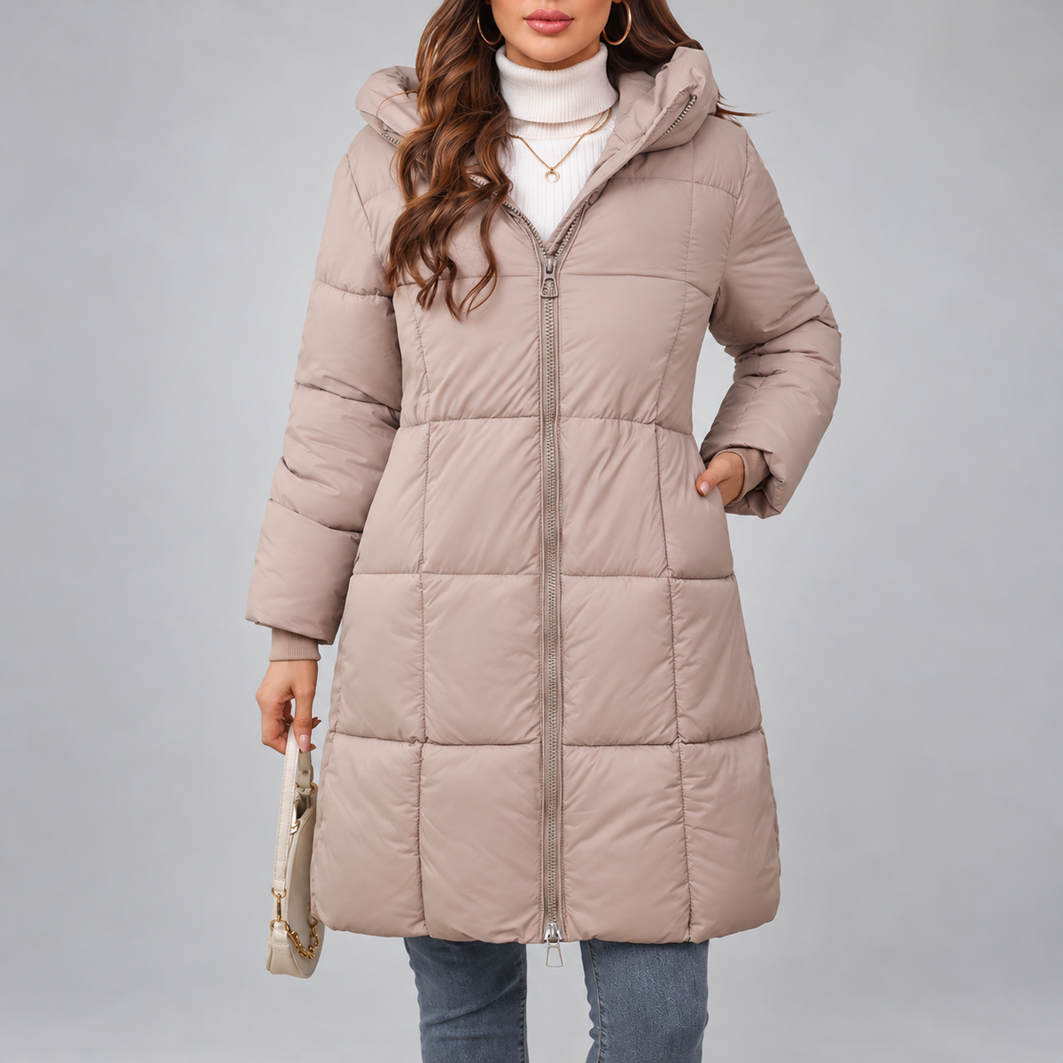 Ashanty - Women's Quilted Longline Hooded Coat