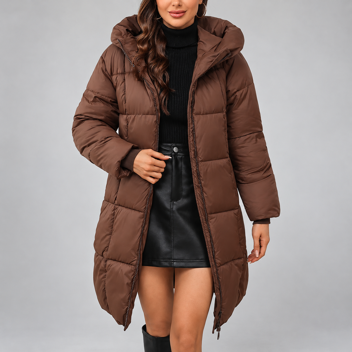 Ashanty - Women's Quilted Longline Hooded Coat