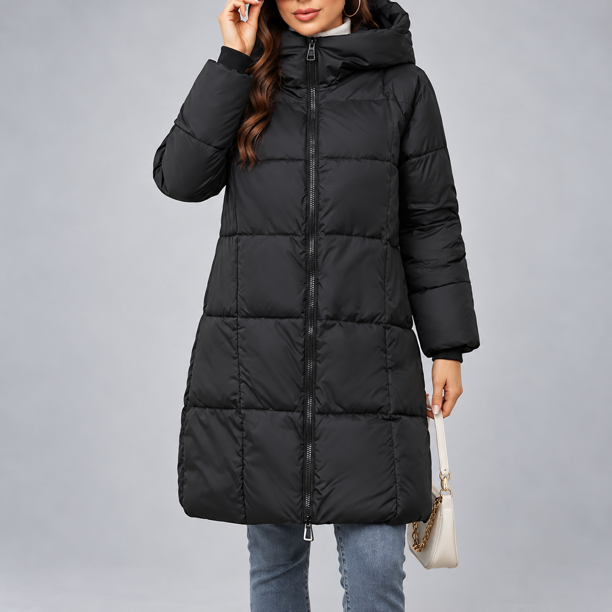 Ashanty - Women's Quilted Longline Hooded Coat