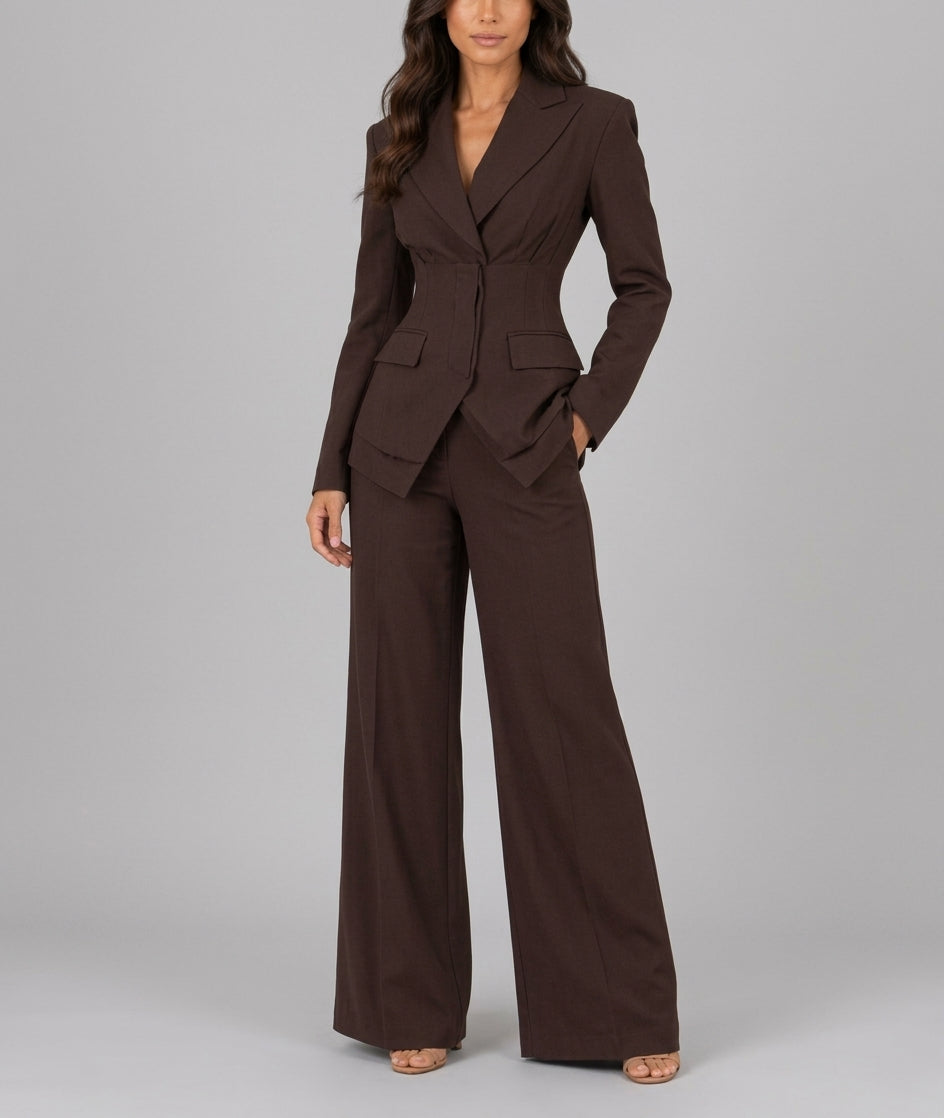 Athena - Women's Cinched-Waist Blazer & Wide-Leg Trousers Suit