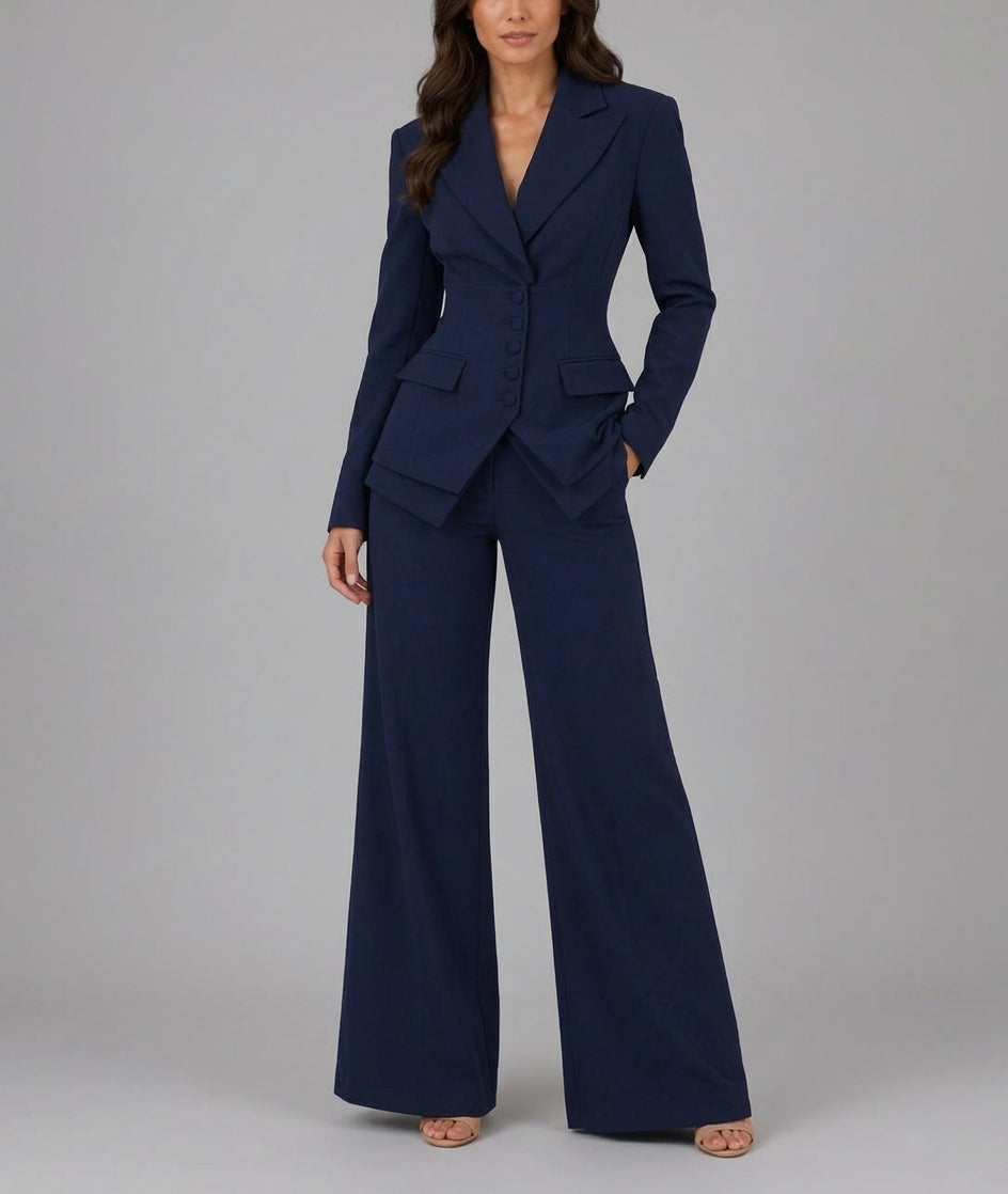 Athena - Women's Cinched-Waist Blazer & Wide-Leg Trousers Suit